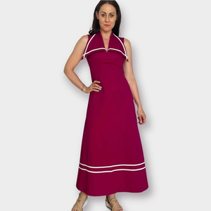 70s Pink‎ Sailor Collar Maxi Dress